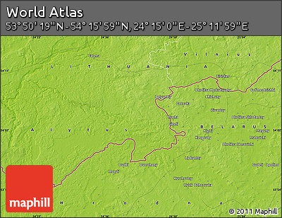 Physical Map of the Area around 54° 3' 9" N, 24° 43' 30" E
