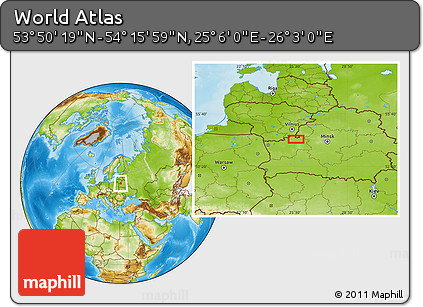 Physical Location Map of the Area around 54° 3' 9" N, 25° 34' 30" E