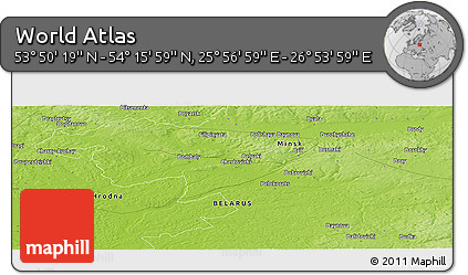 Physical Panoramic Map of the Area around 54° 3' 9" N, 26° 25' 29" E