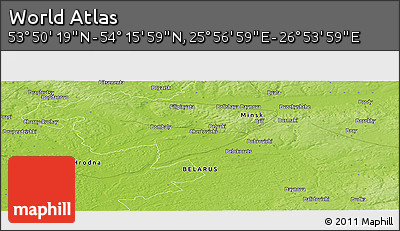 Physical Panoramic Map of the Area around 54° 3' 9" N, 26° 25' 29" E