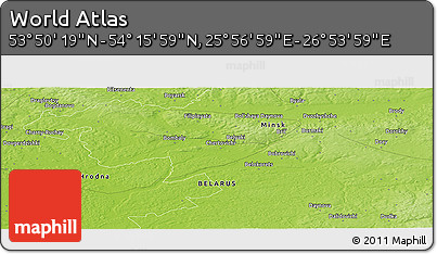 Physical Panoramic Map of the Area around 54° 3' 9" N, 26° 25' 29" E