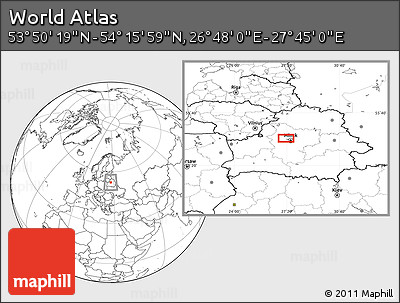 Blank Location Map of the Area around 54° 3' 9" N, 27° 16' 29" E