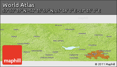 Physical Panoramic Map of the Area around 54° 3' 9" N, 27° 16' 29" E