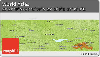 Physical Panoramic Map of the Area around 54° 3' 9" N, 27° 16' 29" E