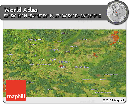 Satellite 3D Map of the Area around 54° 3' 9" N, 28° 7' 30" E