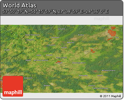 Satellite 3D Map of the Area around 54° 3' 9" N, 28° 7' 30" E