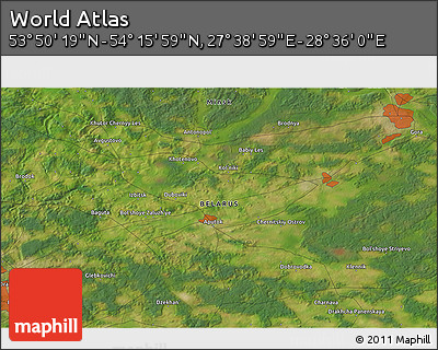Satellite 3D Map of the Area around 54° 3' 9" N, 28° 7' 30" E