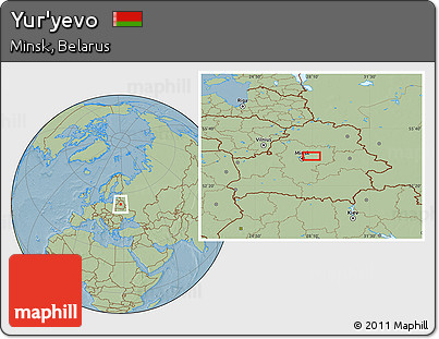Savanna Style Location Map of Yur'yevo, hill shading
