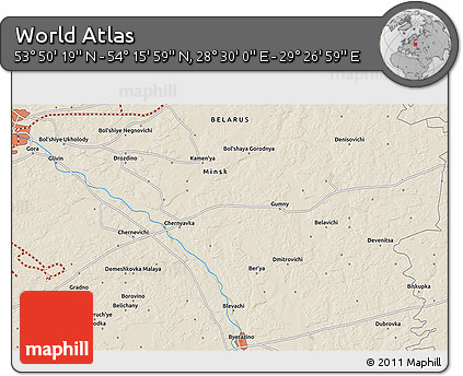 Shaded Relief 3D Map of the Area around 54° 3' 9" N, 28° 58' 30" E