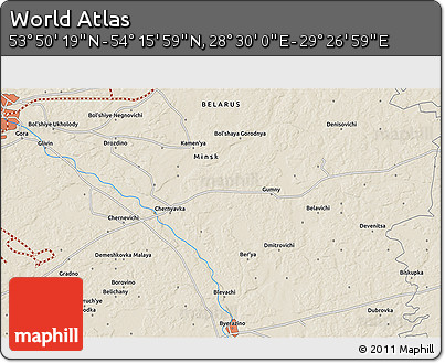 Shaded Relief 3D Map of the Area around 54° 3' 9" N, 28° 58' 30" E