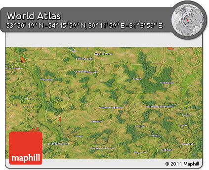 Satellite 3D Map of the Area around 54° 3' 9" N, 30° 40' 29" E