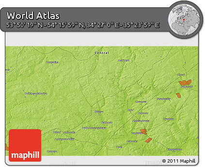 Physical 3D Map of the Area around 54° 3' 9" N, 34° 55' 29" E
