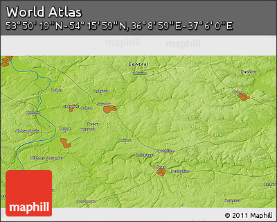 Physical 3D Map of the Area around 54° 3' 9" N, 36° 37' 30" E