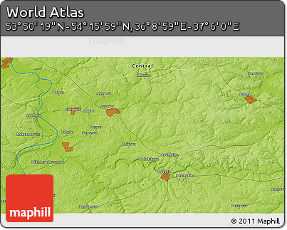 Physical 3D Map of the Area around 54° 3' 9" N, 36° 37' 30" E