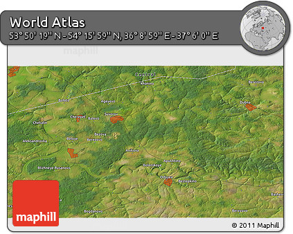 Satellite 3D Map of the Area around 54° 3' 9" N, 36° 37' 30" E