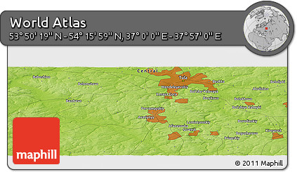 Physical Panoramic Map of the Area around 54° 3' 9" N, 37° 28' 30" E