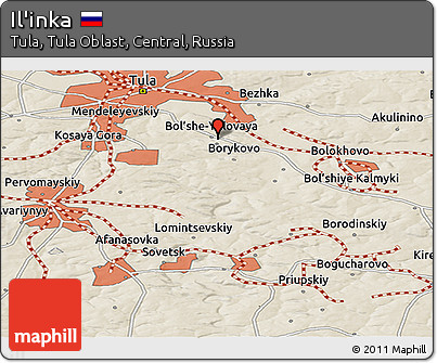 Shaded Relief Panoramic Map of Il'inka