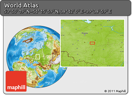 Physical Location Map of the Area around 54° 3' 9" N, 39° 10' 29" E