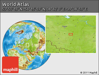 Physical Location Map of the Area around 54° 3' 9" N, 39° 10' 29" E