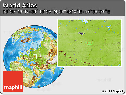 Physical Location Map of the Area around 54° 3' 9" N, 39° 10' 29" E