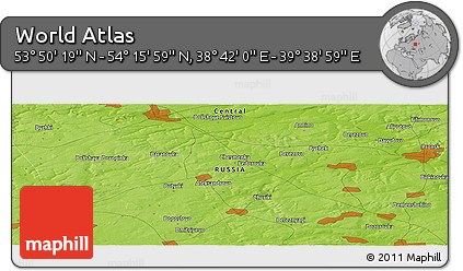Physical Panoramic Map of the Area around 54° 3' 9" N, 39° 10' 29" E
