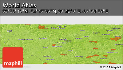 Physical Panoramic Map of the Area around 54° 3' 9" N, 39° 10' 29" E