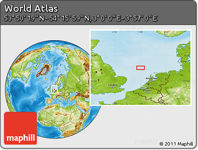 Physical Location Map of the Area around 54° 3' 9" N, 3° 28' 30" E