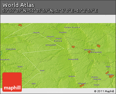 Physical 3D Map of the Area around 54° 3' 9" N, 42° 34' 30" E