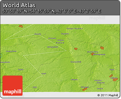 Physical 3D Map of the Area around 54° 3' 9" N, 42° 34' 30" E