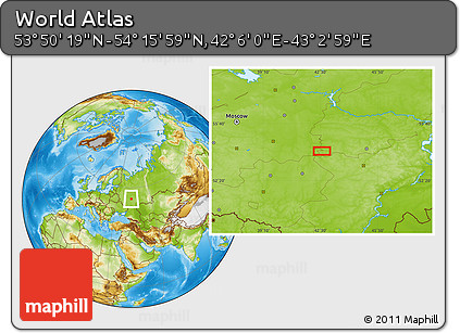 Physical Location Map of the Area around 54° 3' 9" N, 42° 34' 30" E