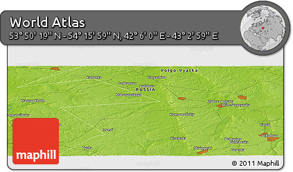 Physical Panoramic Map of the Area around 54° 3' 9" N, 42° 34' 30" E