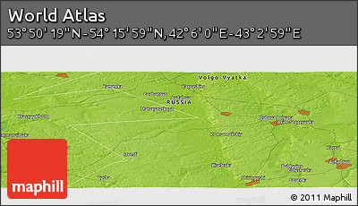 Physical Panoramic Map of the Area around 54° 3' 9" N, 42° 34' 30" E