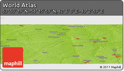 Physical Panoramic Map of the Area around 54° 3' 9" N, 42° 34' 30" E