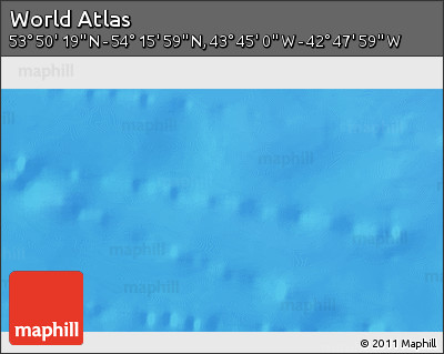 Physical 3D Map of the Area around 54° 3' 9" N, 43° 16' 29" W