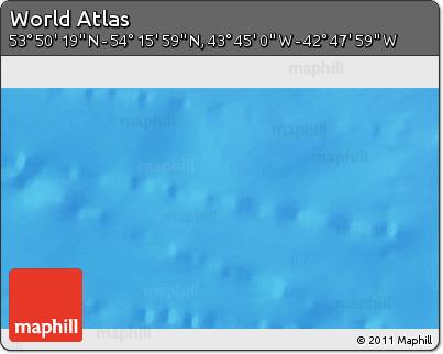 Physical 3D Map of the Area around 54° 3' 9" N, 43° 16' 29" W