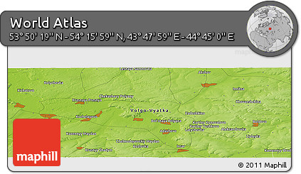 Physical Panoramic Map of the Area around 54° 3' 9" N, 44° 16' 29" E