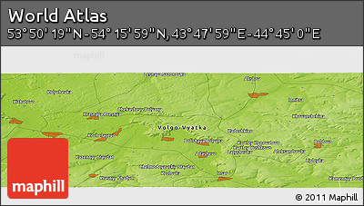 Physical Panoramic Map of the Area around 54° 3' 9" N, 44° 16' 29" E