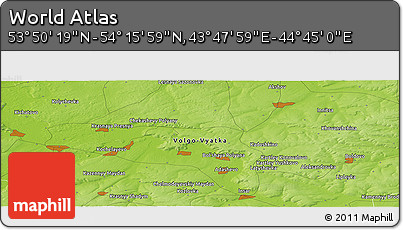 Physical Panoramic Map of the Area around 54° 3' 9" N, 44° 16' 29" E