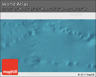 Satellite 3D Map of the Area around 54° 3' 9" N, 44° 7' 30" W