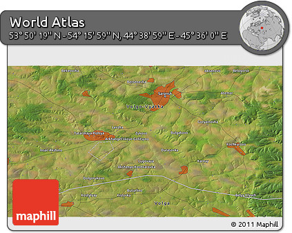 Satellite 3D Map of the Area around 54° 3' 9" N, 45° 7' 30" E
