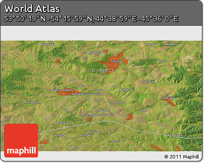 Satellite 3D Map of the Area around 54° 3' 9" N, 45° 7' 30" E