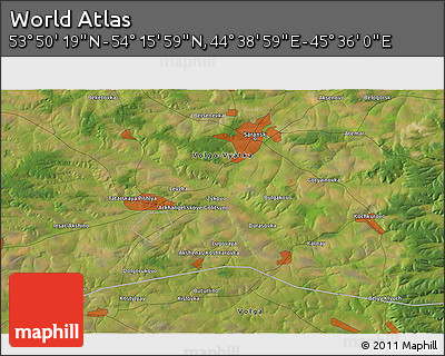 Satellite 3D Map of the Area around 54° 3' 9" N, 45° 7' 30" E
