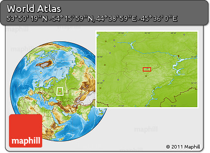 Physical Location Map of the Area around 54° 3' 9" N, 45° 7' 30" E