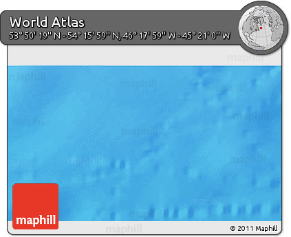 Physical 3D Map of the Area around 54° 3' 9" N, 45° 49' 30" W