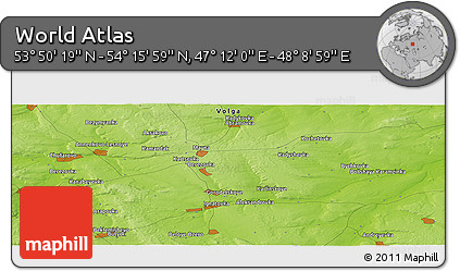 Physical Panoramic Map of the Area around 54° 3' 9" N, 47° 40' 29" E