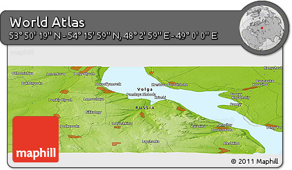 Physical Panoramic Map of the Area around 54° 3' 9" N, 48° 31' 29" E