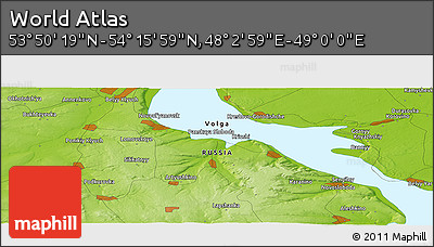 Physical Panoramic Map of the Area around 54° 3' 9" N, 48° 31' 29" E