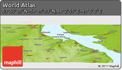 Physical Panoramic Map of the Area around 54° 3' 9" N, 48° 31' 29" E