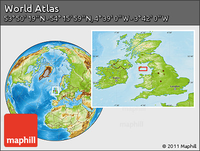 Physical Location Map of the Area around 54° 3' 9" N, 4° 10' 30" W