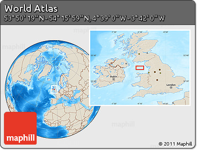 Shaded Relief Location Map of the Area around 54° 3' 9" N, 4° 10' 30" W